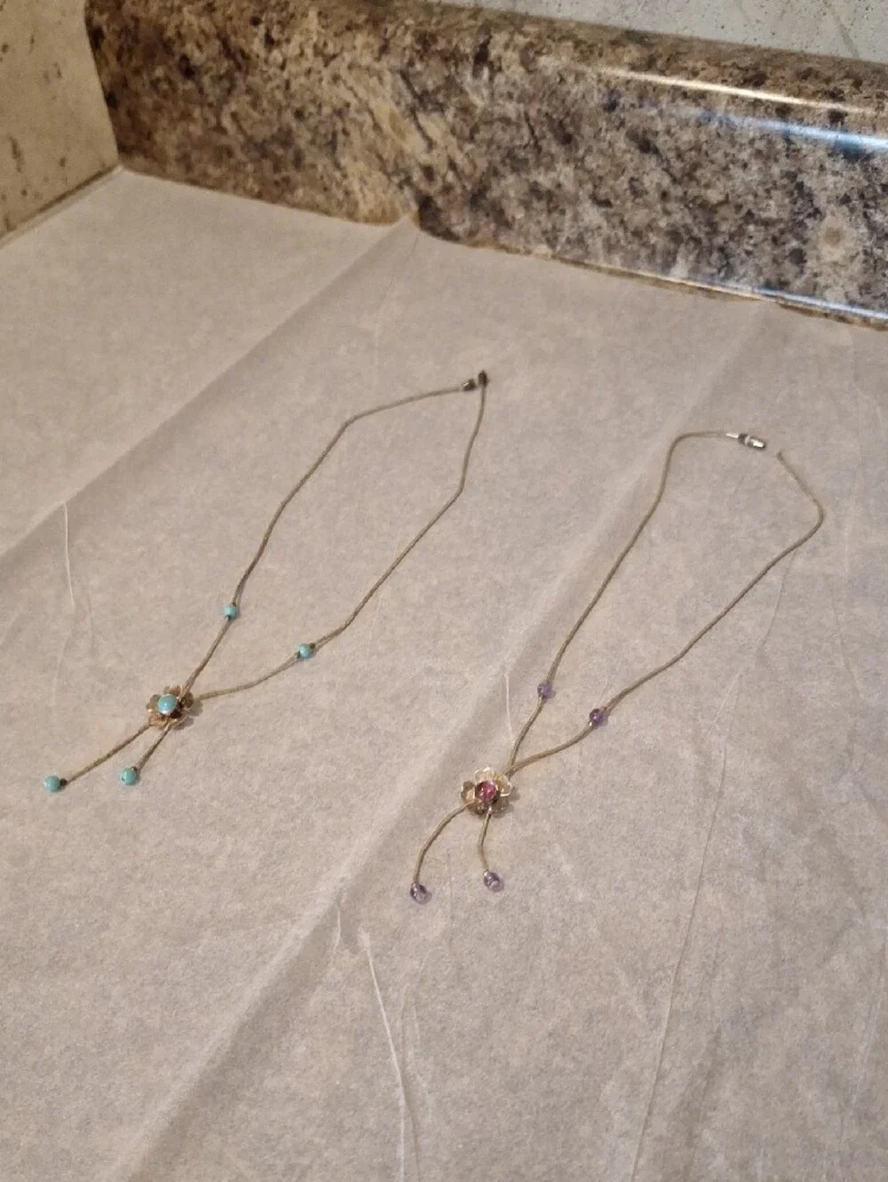 Delicate Gold Flower Pendant Necklace with Turquoise Beads